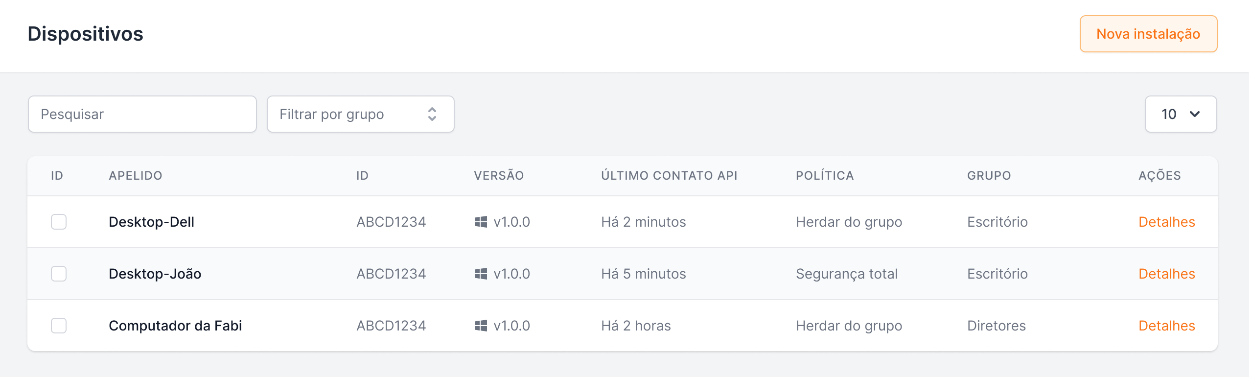 Grupos e Dispositivos