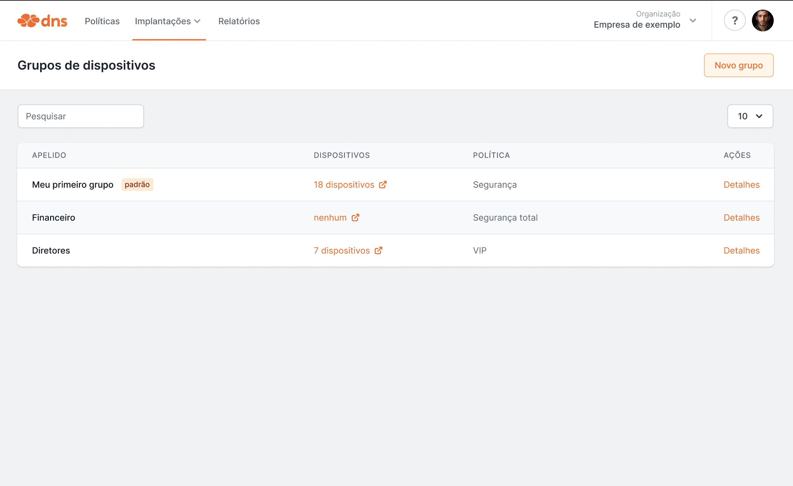 Gerenciamento de grupos de dispositivos