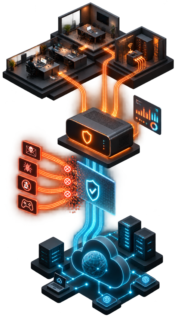 Fluxo de proteção e controle da internet para PMEs
